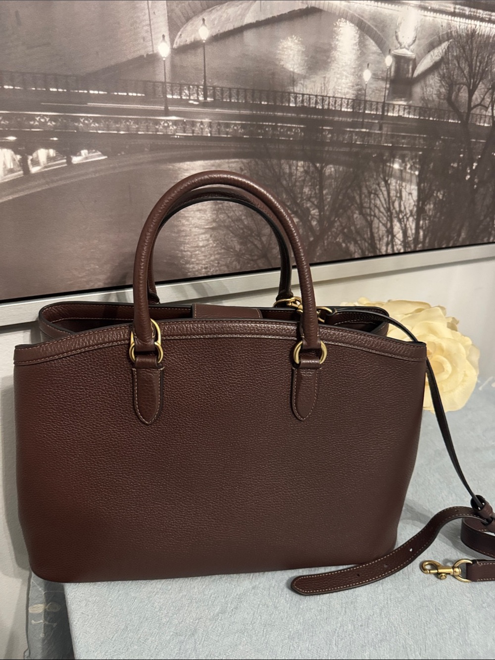 Coach Lagacy Carryall 35 Brown Maple Pebbled Leather Satchel Tote Crossbody - Picture 2 of 5